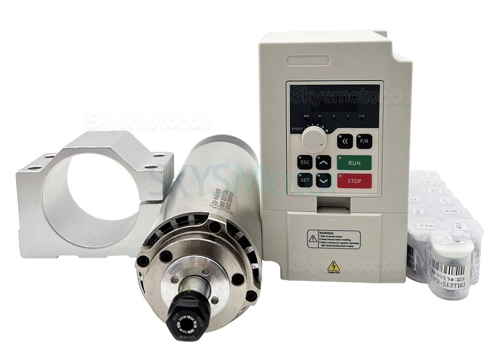 800W 110V/220V Luftgek&uuml;hlter CNC Spindelmotor Bausatz JGF-F65A-800 + H100-0.75 mit Frequenzumrichter und 13 teiligem ER11-Spannzangensatz